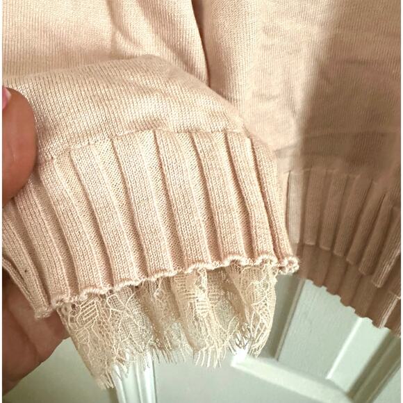 ADRIANNA PAPELL Romantic Blush Pink Lace Trim Knot Top Tunic Sweater - Sz XL - Picture 5 of 7